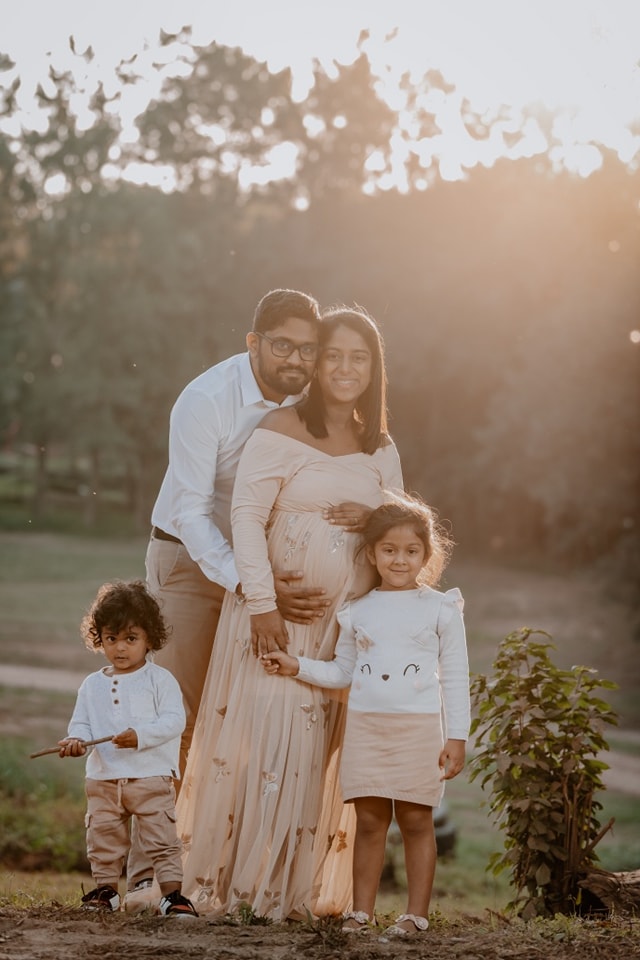  family photo with kids in the sunlight 